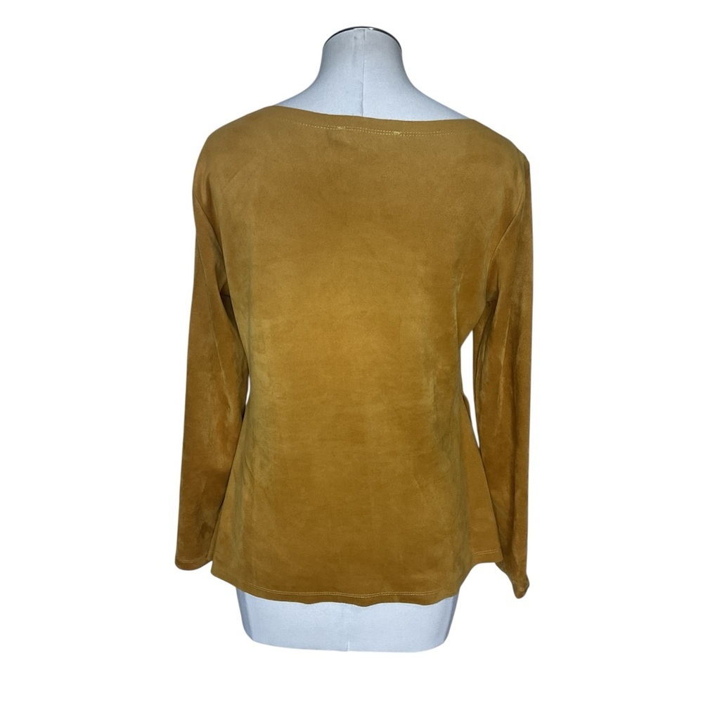 Axyeh Womens Long Sleeve Suede Look Top Small Mustard Boho Blouse - Picture 5 of 7